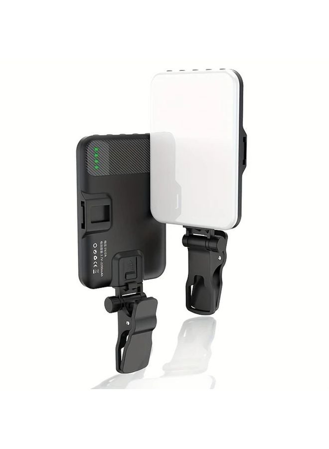 Colorful Black Portable 60 LED Selfie Light With 2200mAh Battery Clip On Design CRI 97 Plus 3 Modes For Phone Webcam Photography Makeup Video Calls - Image 1